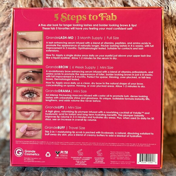 Grande Cosmetics 5 Steps to Fab Set New | Lash Brow Lip Kit - Picture 2 of 5